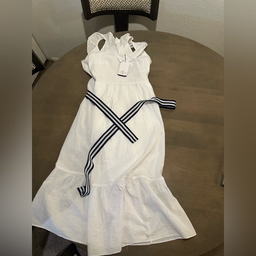 Vineyard Vines  women White Dress with Navy Stripes
